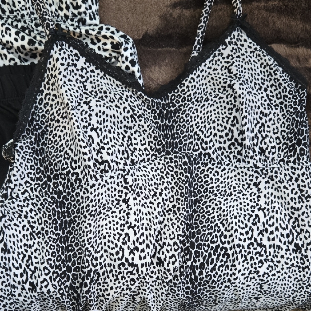 Rene Rofe Animal Print Pajama Top and 3 Bottoms 1 Blk, 2 Print